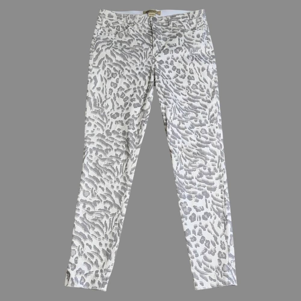 DEMOCRACY Ab-Solution Jeans Pants CREAM/GRAY LEOPARD PRINT Mid-Rise Ankle Slim 6